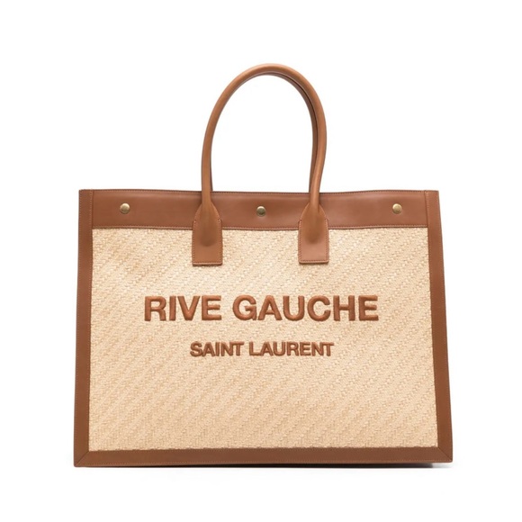 NWT Yves Saint Laurent Rive Gauche Tote Bag in Raffia and Leather - Picture 1 of 9